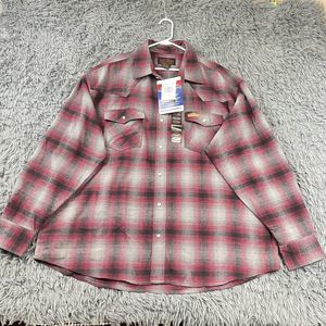 Men’s Extra Heavy Pearl Snap Plaid Flannel Outdoor Shacket Red Black Gry 2XL NWT